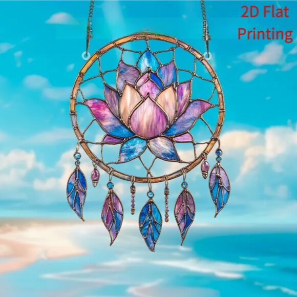 Stained Glass Lotus Dreamcatcher - Purple and Blue - Picture 5 of 5